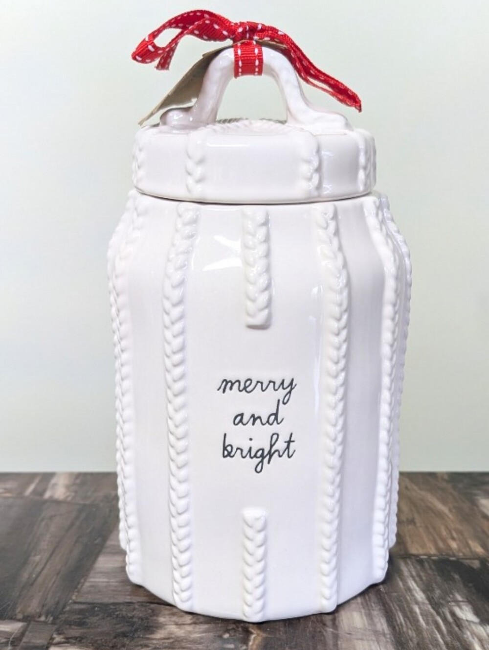 Rae Dunn MERRY AND BRIGHT Textured Knit Sweater Design Christmas Canister 🧶🎄